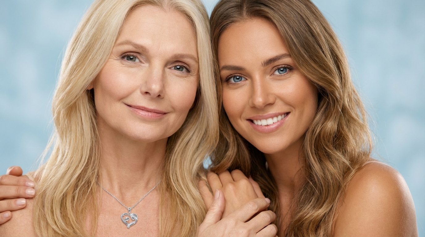 CARINA Mother-Daughter Pendant Necklace in Rhodium Over Sterling Silver