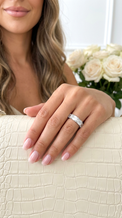 CASSANDRA White CZ Diamond Eternity Tennis Ring in Rhodium Over Sterling Silver