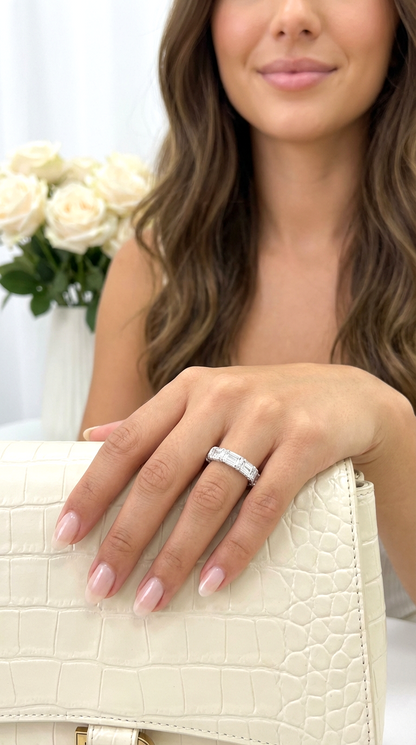 CASSANDRA White CZ Diamond Eternity Tennis Ring in Rhodium Over Sterling Silver