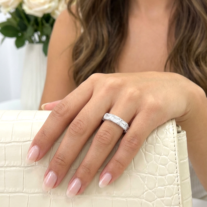 CASSANDRA White CZ Diamond Eternity Tennis Ring in Rhodium Over Sterling Silver