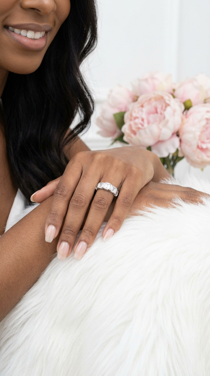 CASSANDRA White CZ Diamond Eternity Tennis Ring in Rhodium Over Sterling Silver