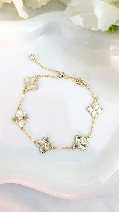 CASSIE Four-Leaf Clover Bracelet 14K Gold Over Sterling Silver