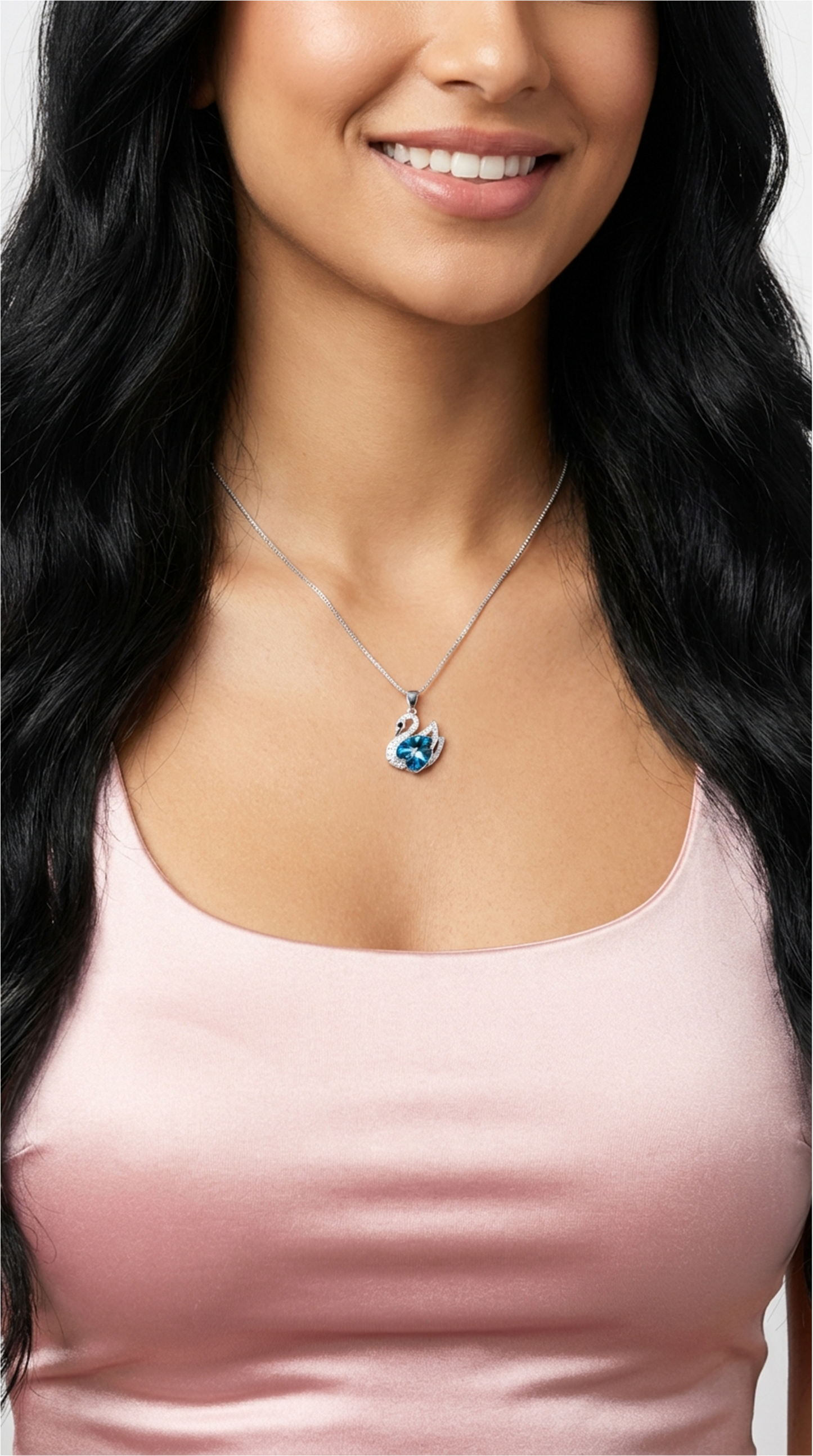 CHRISTINE Austrian Crystal Swan Pendant Necklace in Rhodium Over Sterling Silver