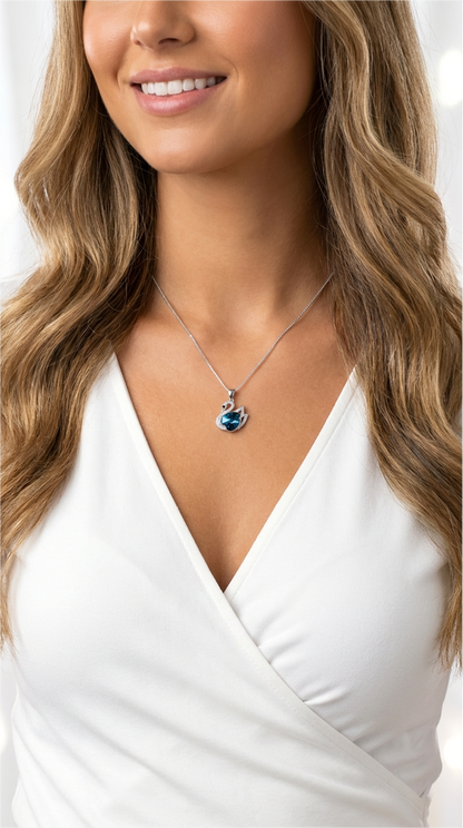 CHRISTINE Austrian Crystal Swan Pendant Necklace in Rhodium Over Sterling Silver
