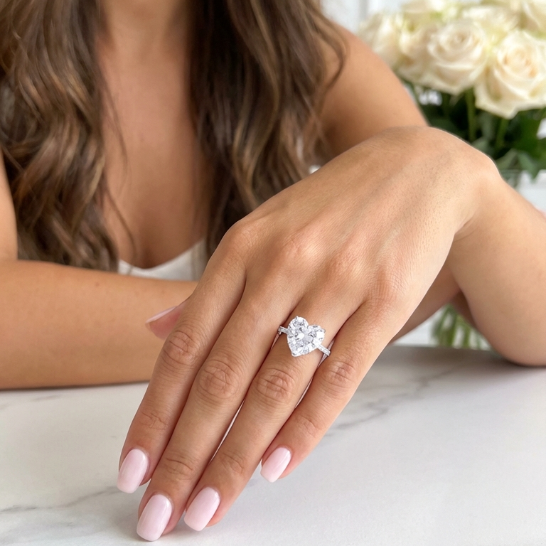 CLAIRE Heart Cut Pave White CZ Diamond Eternity Ring in Rhodium Over Sterling Silver