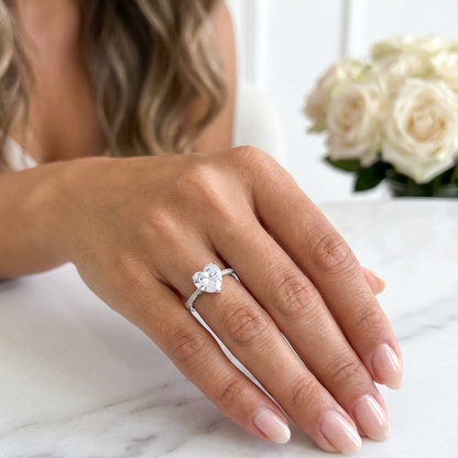 CLAIRE Heart Cut Pave White CZ Diamond Eternity Ring in Rhodium Over Sterling Silver