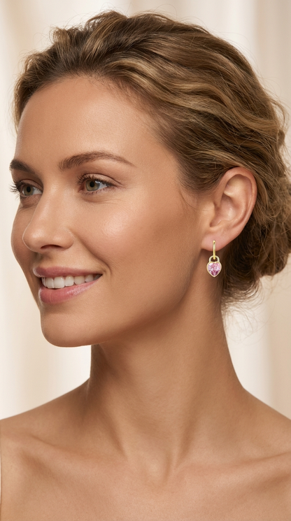 CLARA Pink Austrian Crystal Heart Detachable Drop Earrings 14K Gold Over Sterling Silver