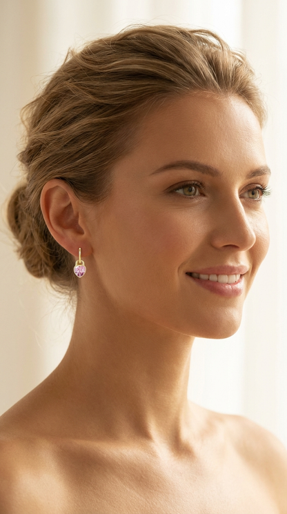 CLARA Pink Austrian Crystal Heart Detachable Drop Earrings 14K Gold Over Sterling Silver