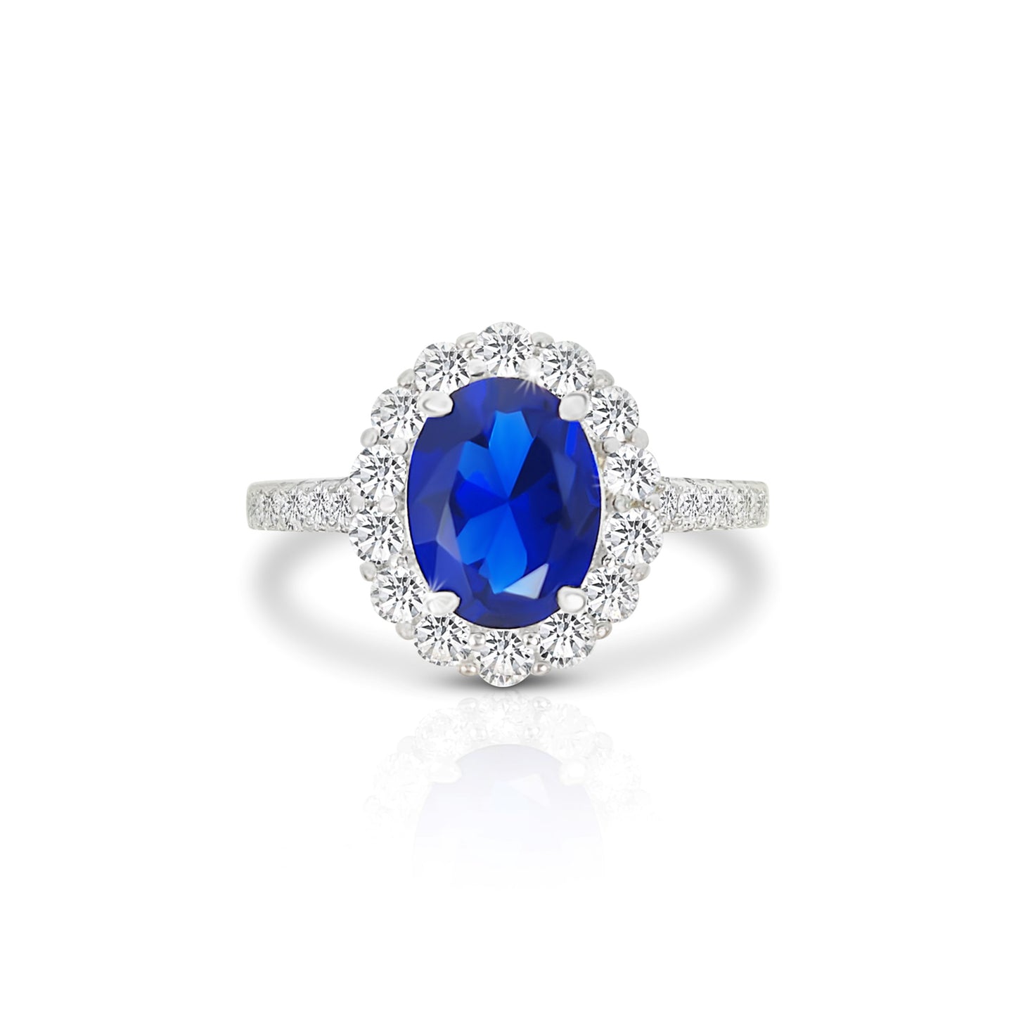 DIANA Oval Blue Halo Ring in Sterling Silver