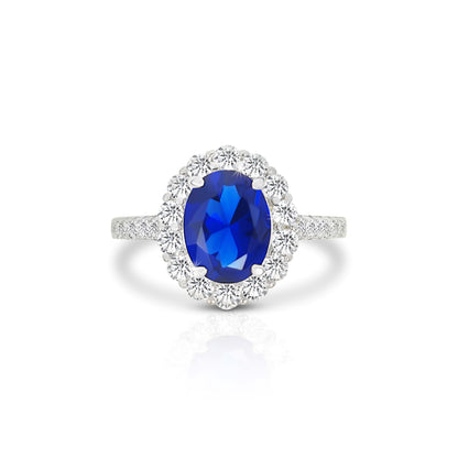 DIANA Oval Blue Halo Ring in Sterling Silver