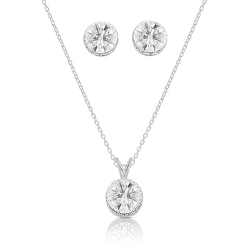 DIANE CZ Diamond Round Halo Earrings & Necklace Set