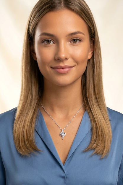 DANA Round Solitaire CZ Diamond Pendant Necklace in Rhodium Over Sterling Silver