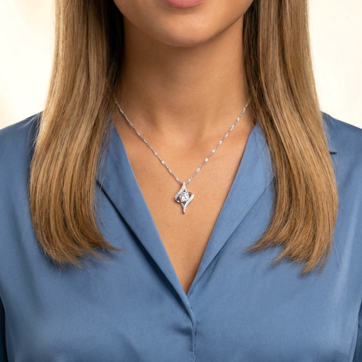 DANA Round Solitaire CZ Diamond Pendant Necklace in Rhodium Over Sterling Silver