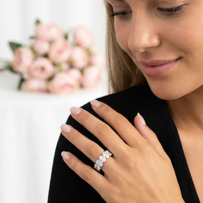 DANAMARIE White CZ Diamond Oval Cut Eternity Ring in Rhodium Over Sterling Silver