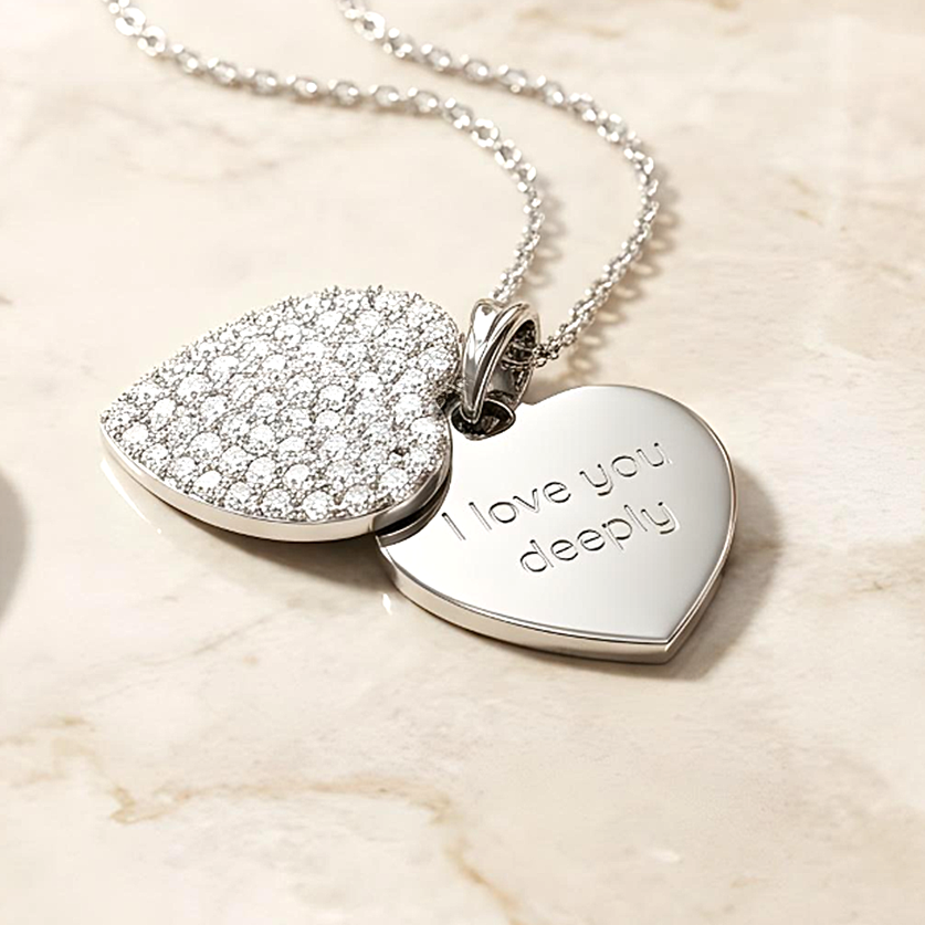 ANGELIQUE "I Love You Deeply" Pavé CZ Double Heart Pendant Necklace