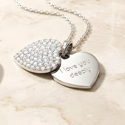 ANGELIQUE "I Love You Deeply" Pavé CZ Double Heart Pendant Necklace
