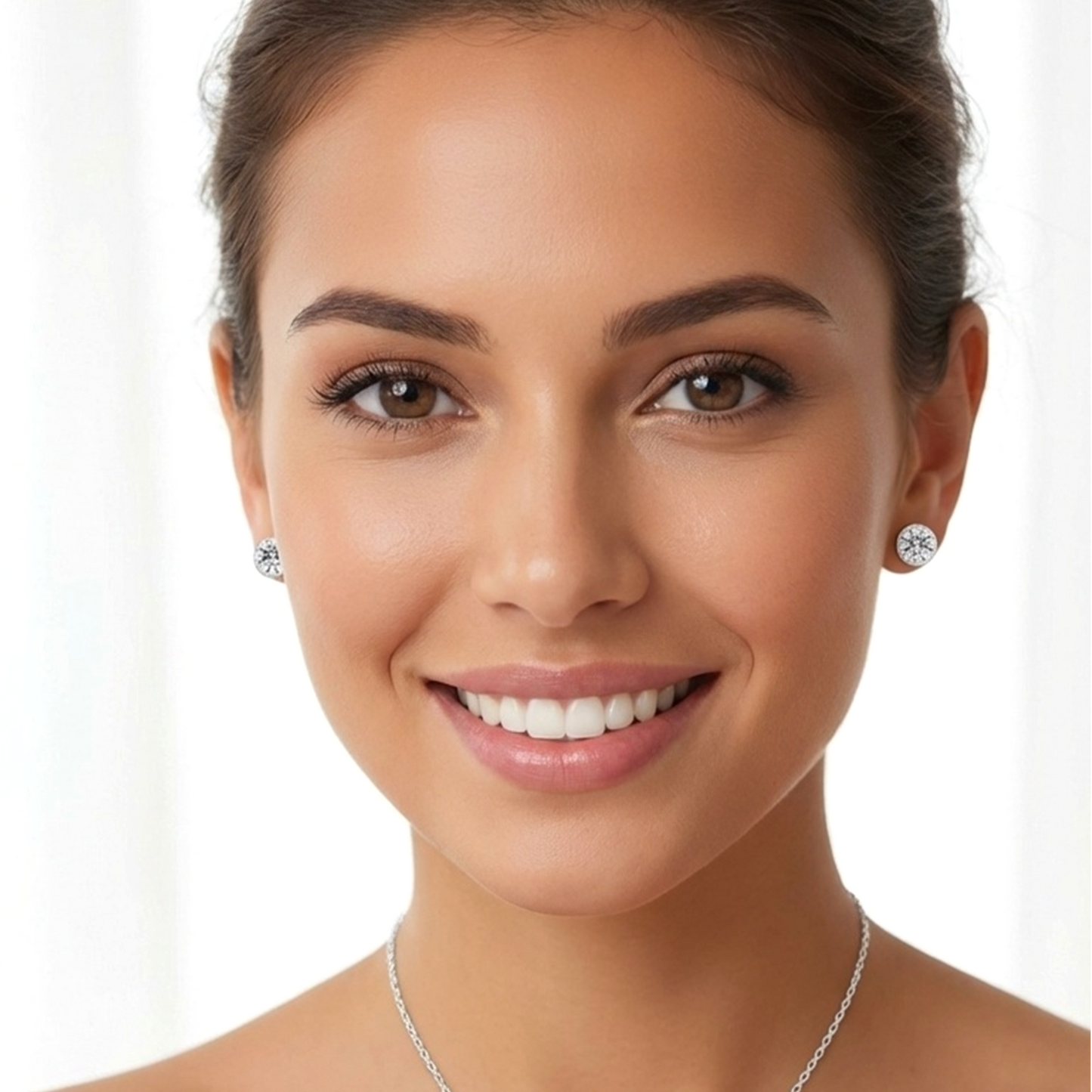 DIANE White CZ Diamond Round Halo Stud Earrings in Rhodium Over Sterling Silver