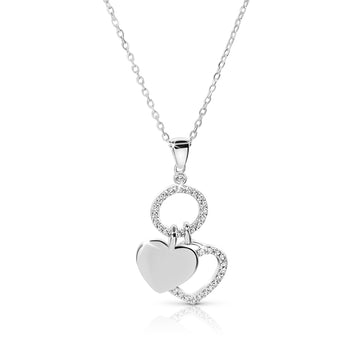 EVA CZ Diamond Double Heart Pendant Necklace