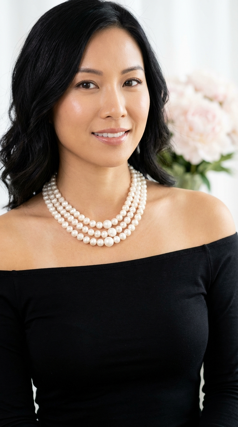 ELIZABETH Freshwater Pearl Wrap Necklace With Clasp in Rhodium Over Sterling Silver