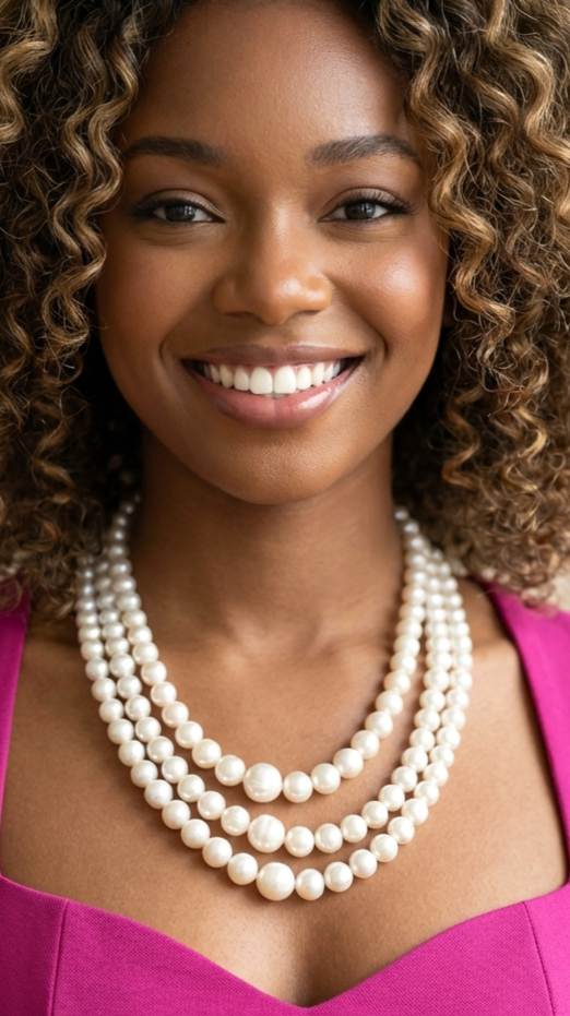 ELIZABETH Freshwater Pearl Wrap Necklace With Clasp in Rhodium Over Sterling Silver