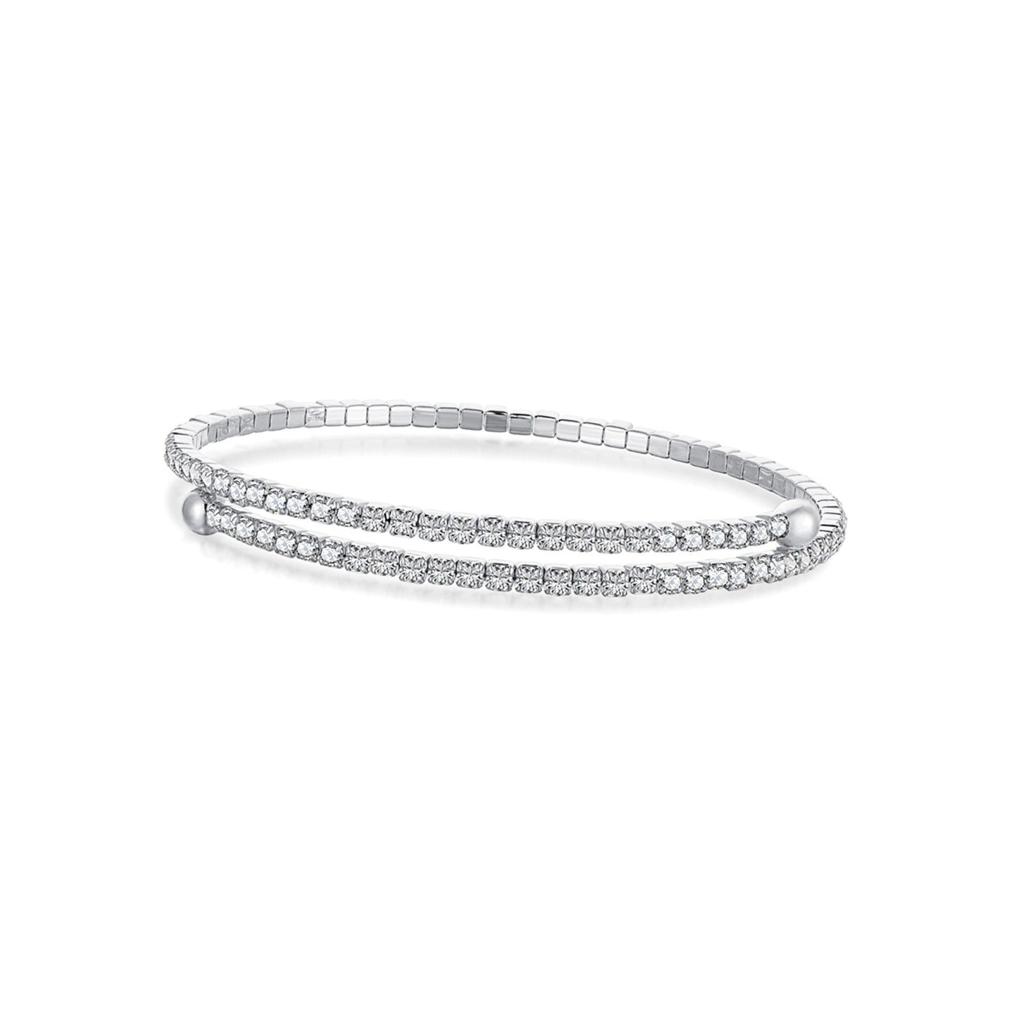 ELLA 2MM White CZ Diamond Simulant Bangle Tennis Bracelet in Rhodium Over Sterling Silver
