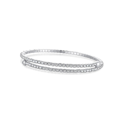 ELLA 2MM White CZ Diamond Simulant Bangle Tennis Bracelet in Rhodium Over Sterling Silver