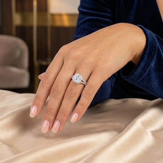 EMILY CZ Diamond Halo Square Ring