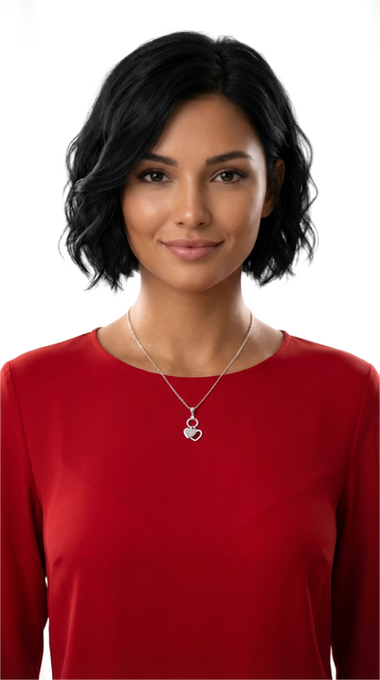 EVA Double Heart White CZ Diamond Pendant Necklace in Rhodium Over Sterling Silver