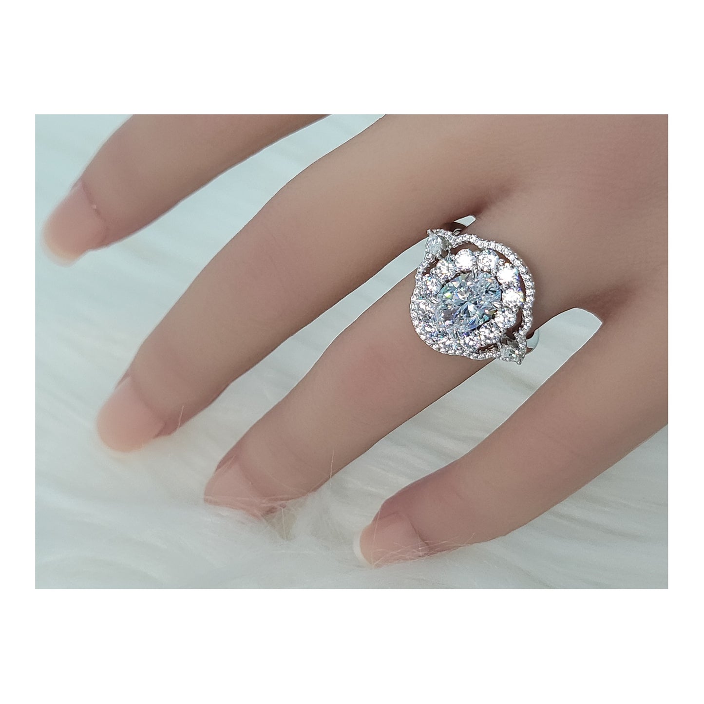 FRANCE Vintage Oval Cut Halo Cluster Ring