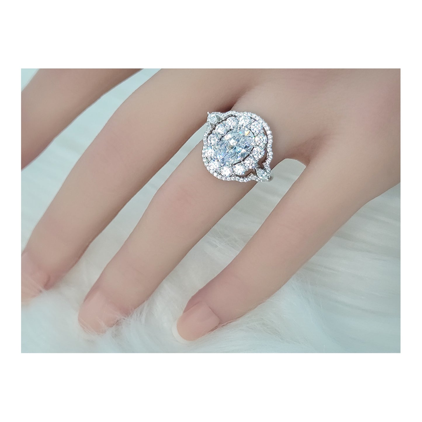 FRANCE Vintage Oval Cut Halo Cluster Ring