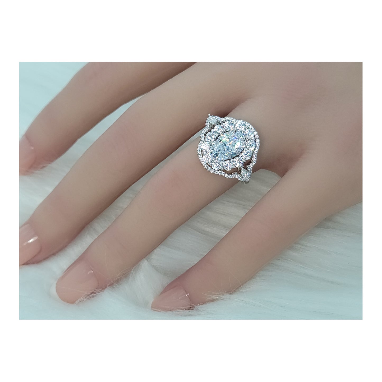 FRANCE Vintage Oval Cut Halo Cluster Ring