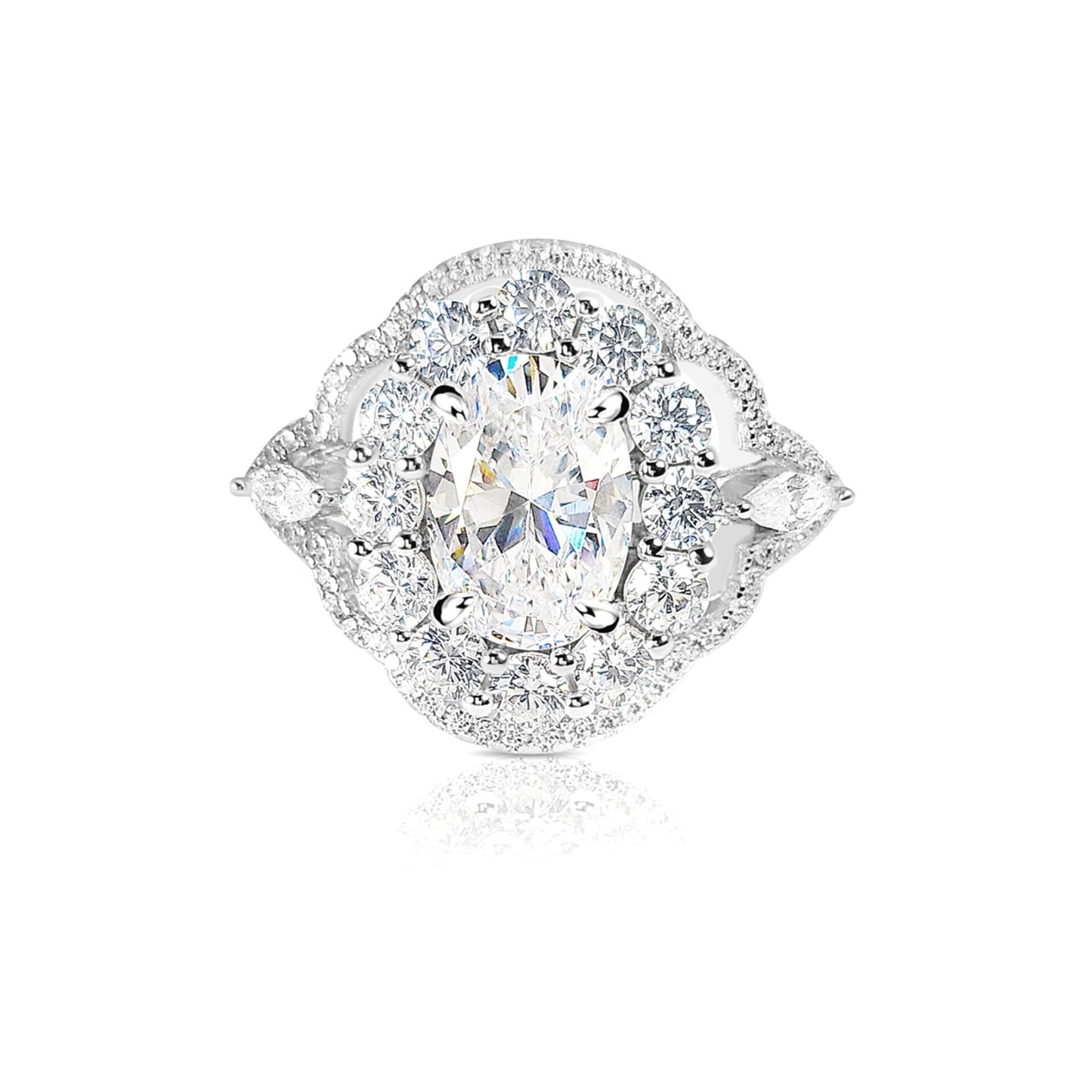 FRANCE Vintage Oval Halo CZ Diamond Cluster Ring