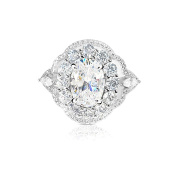 FRANCE Vintage Oval Halo CZ Diamond Cluster Ring