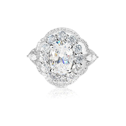 FRANCE Vintage Oval Halo CZ Diamond Cluster Ring