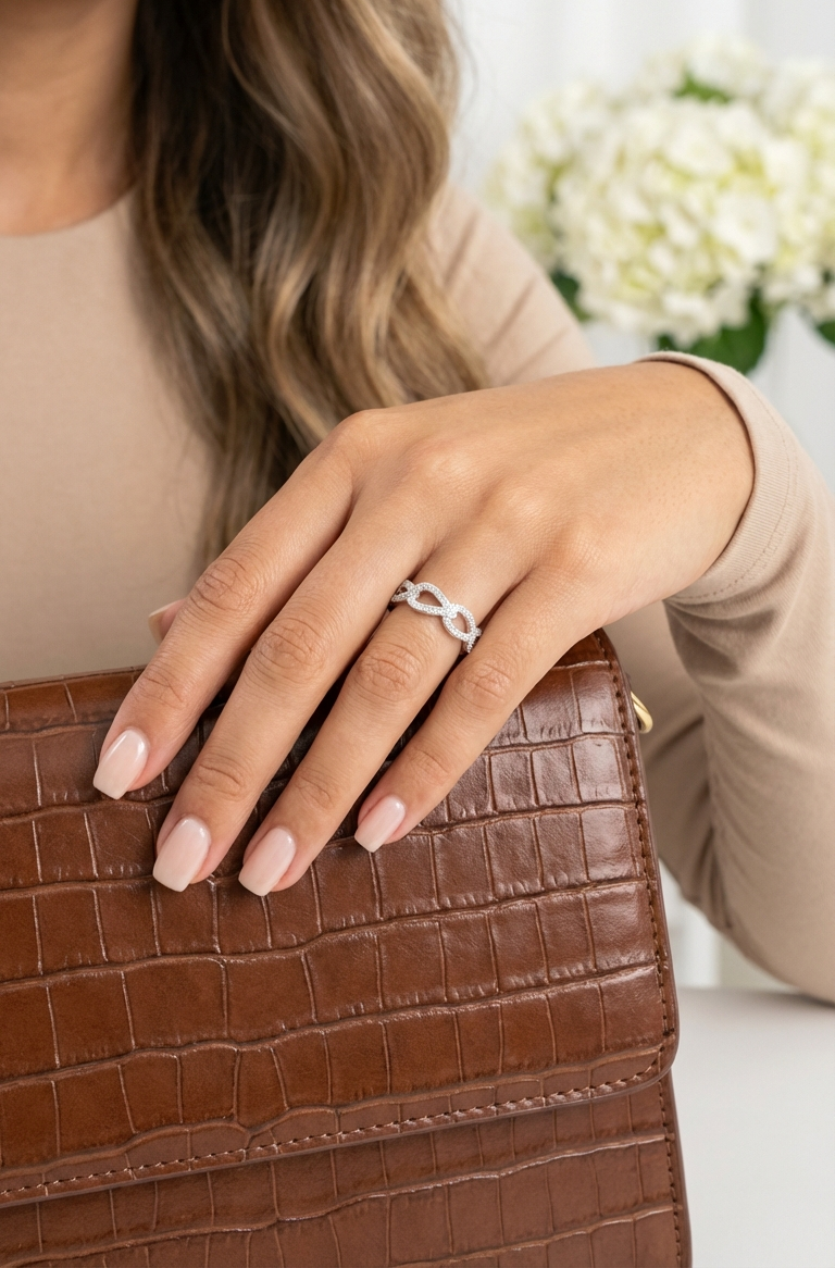 FRANCESCA Crisscross Ring in Rhodium Over Sterling Silver