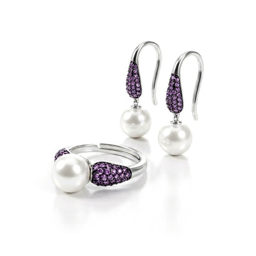 GAYLE 2-Piece Vintage Pearl & Purple Stone Earrings and Ring Set
