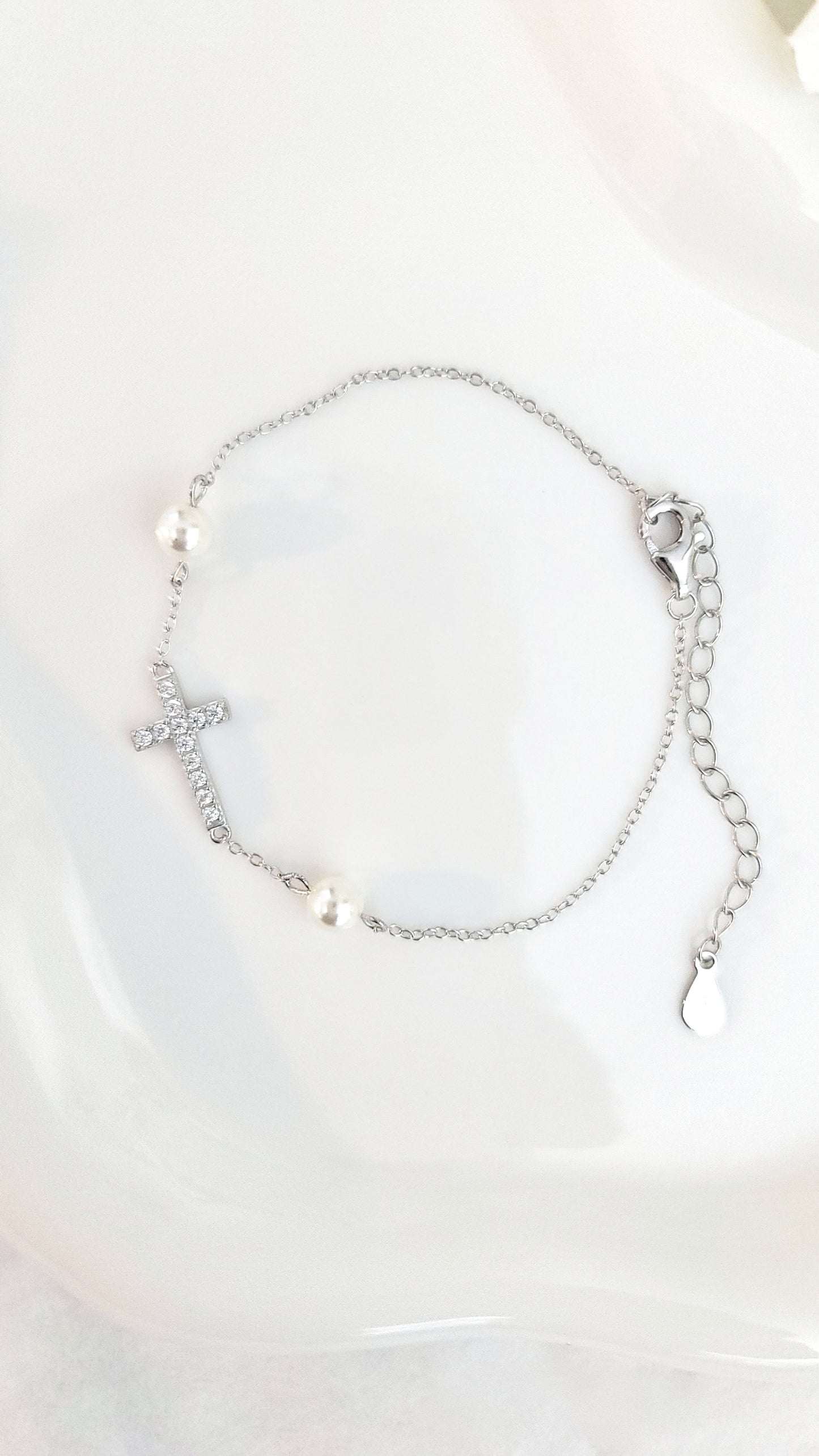 GABRIELLA Pave Cross Bracelet in Rhodium Over Sterling Silver