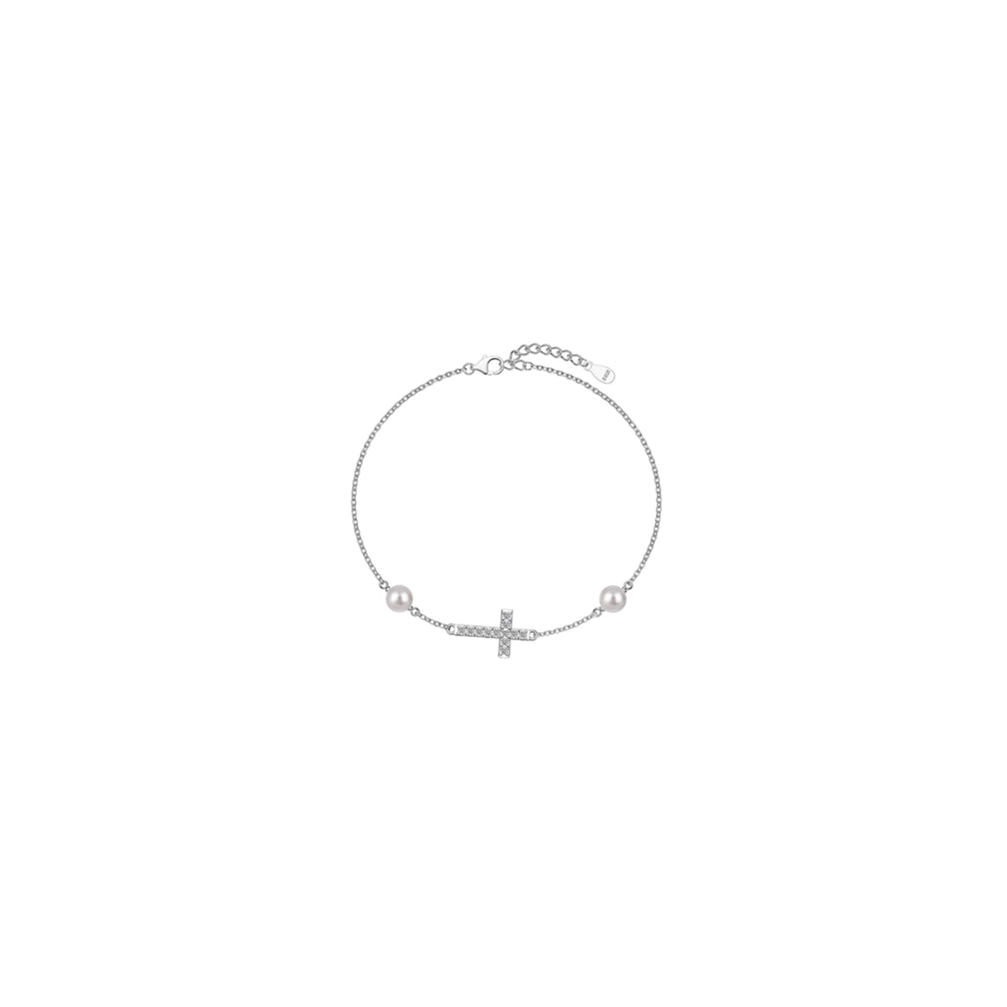 GABRIELLA Pave Cross Bracelet in Rhodium Over Sterling Silver