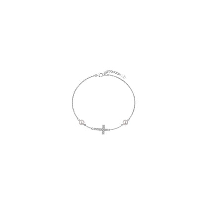 GABRIELLA Pave Cross Bracelet in Rhodium Over Sterling Silver