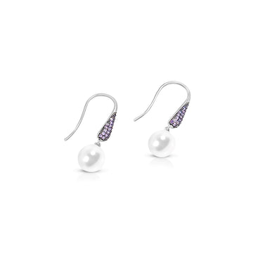 GAYLE Vintage Pearl & Purple Stone Drop Earrings