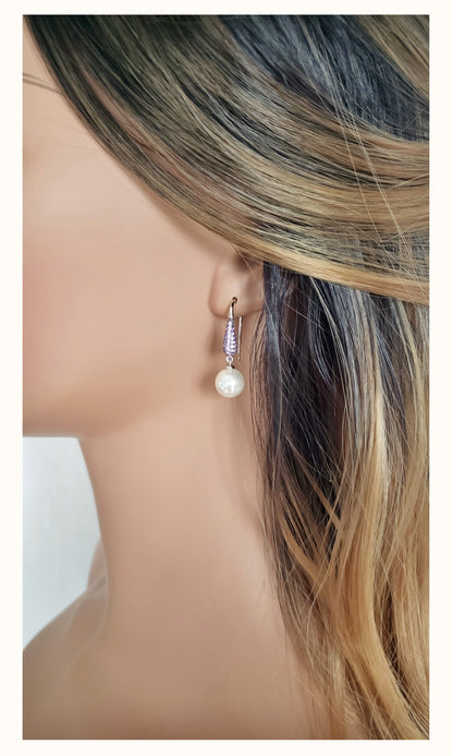 GAYLE 2-Piece Jewelry Set, Vintage Pearl & Purple Stone Earrings and Ring