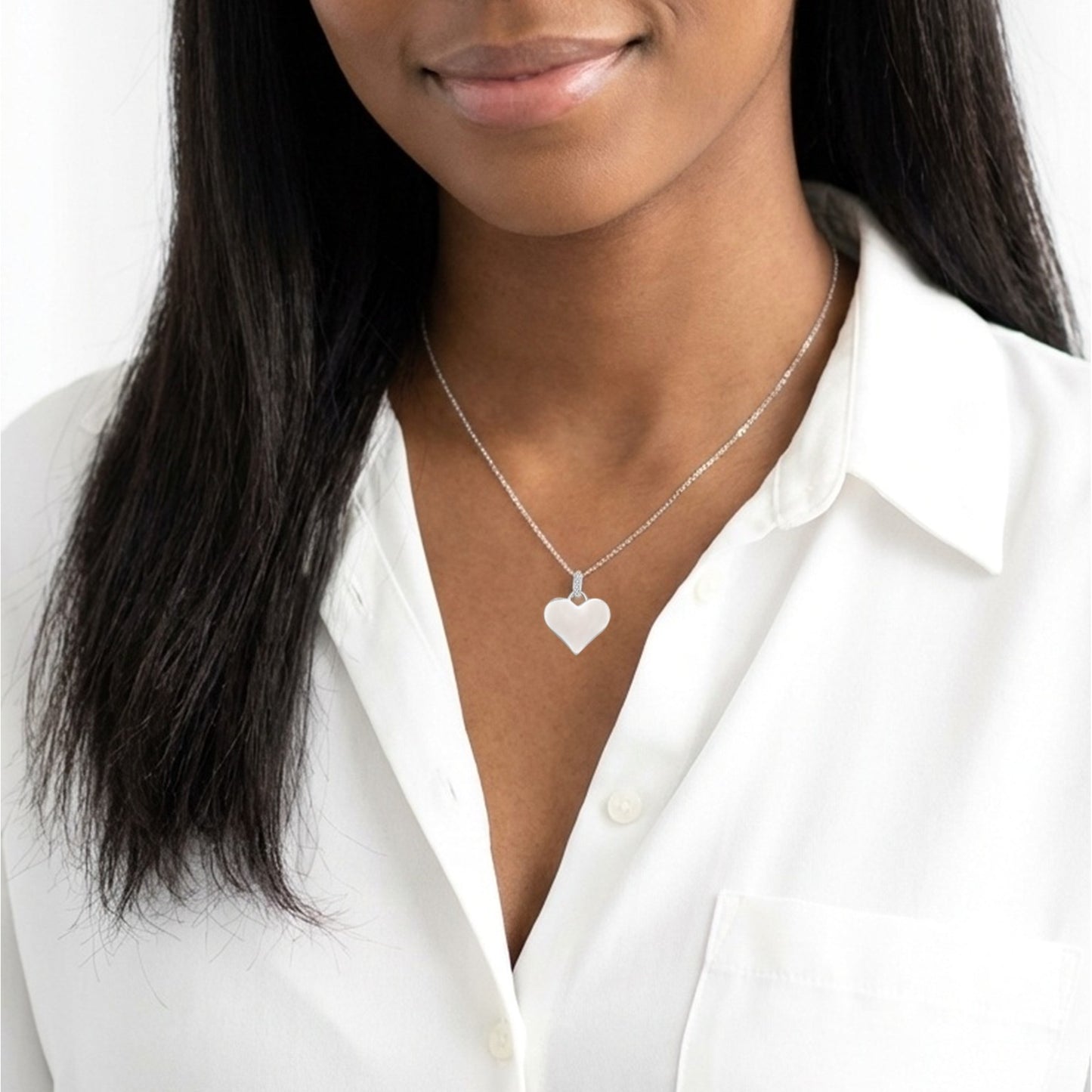 GLORIA Classic Heart Pendant Necklace in Rhodium Over Sterling Silver