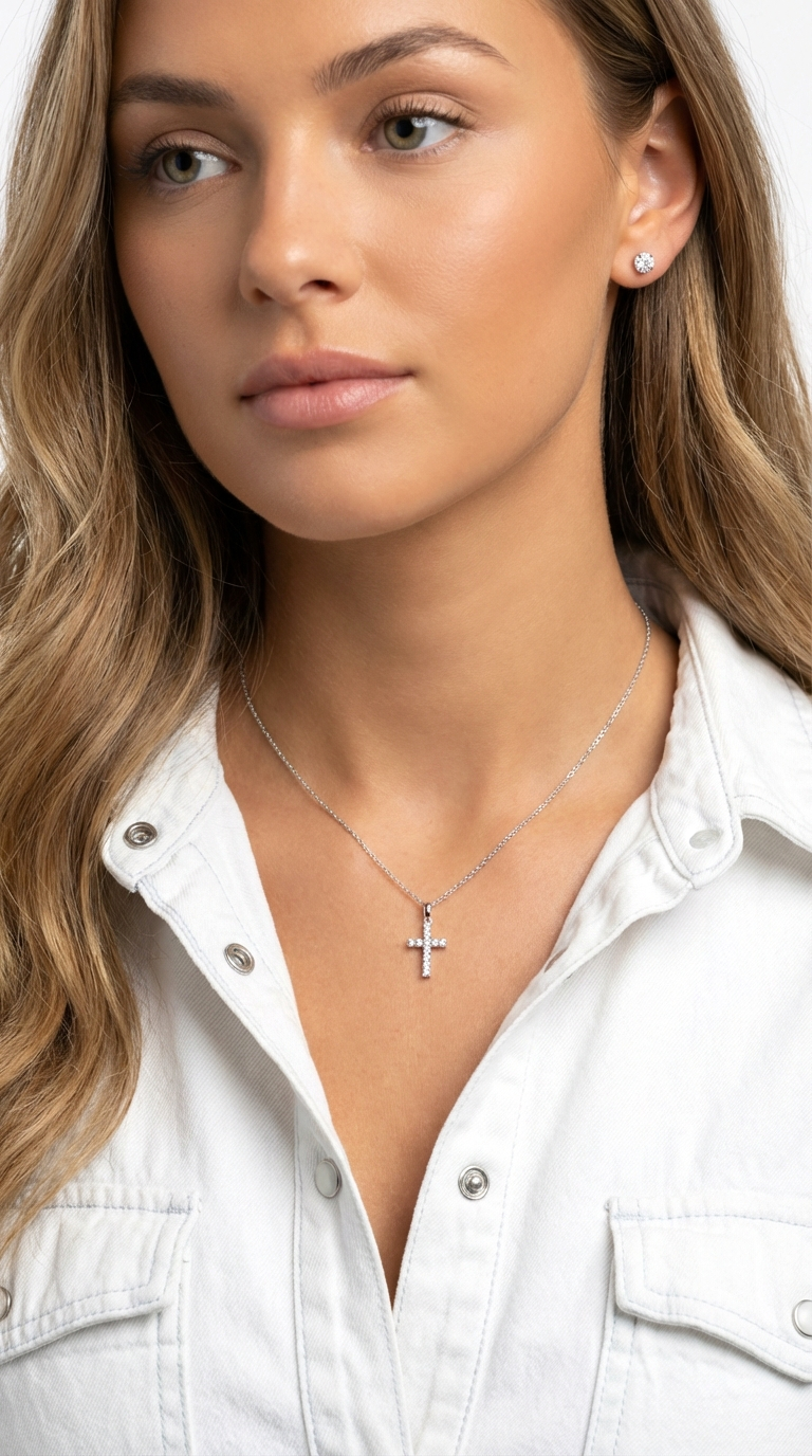 GRACE CZ Diamond Cross Pendant Necklace