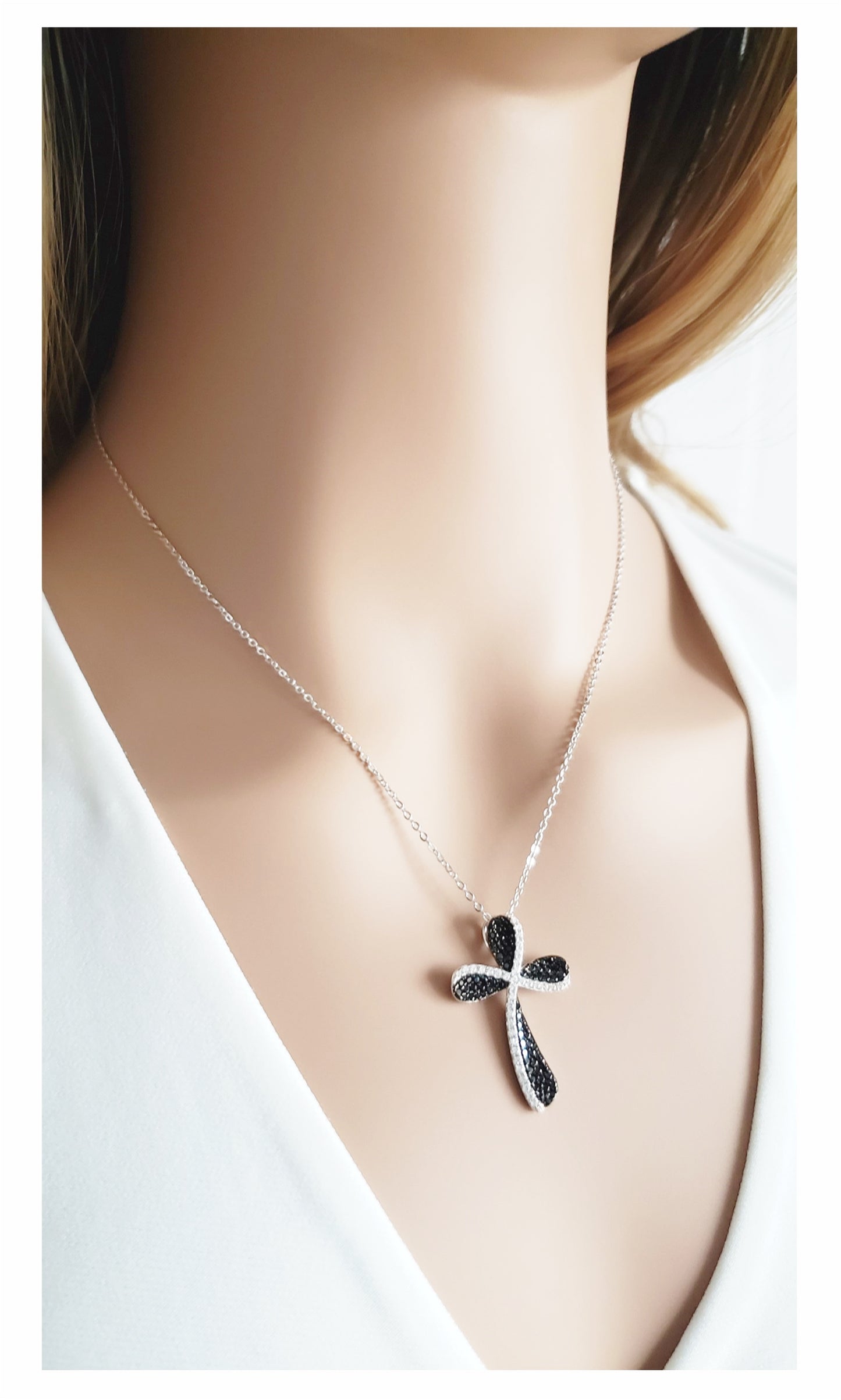 HOSANNA 2-Piece Jewelry Set, Black Stone Cross Earrings & Necklace