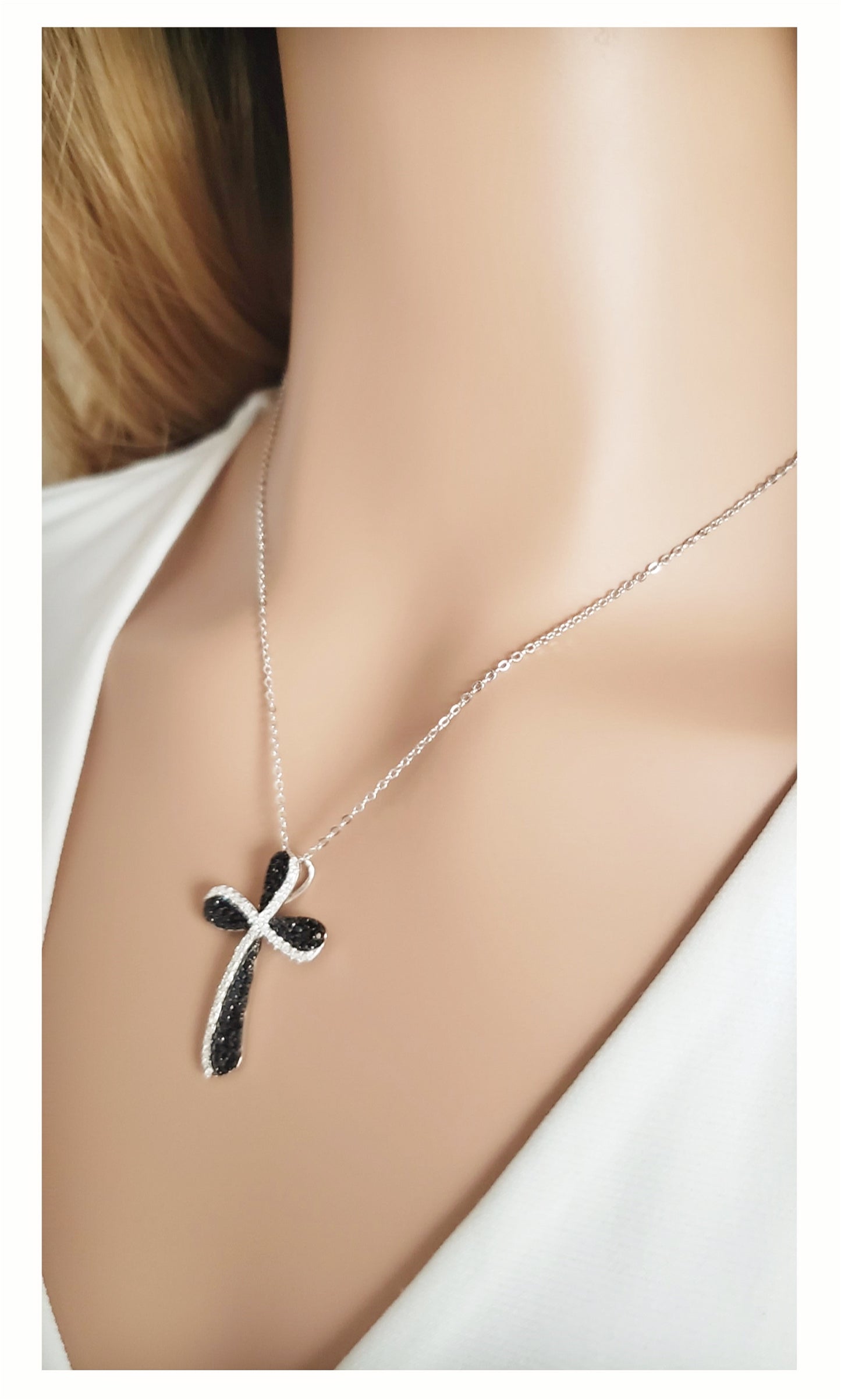 HOSANNA 2-Piece Jewelry Set, Black Stone Cross Earrings & Necklace