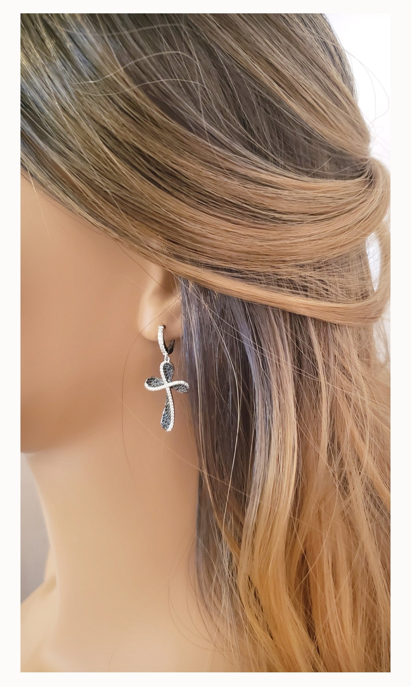 HOSANNA Black Stone Cross Earrings