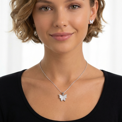 ISABELLA Butterfly Earrings, Necklace Set in Rhodium Over Sterling Silver