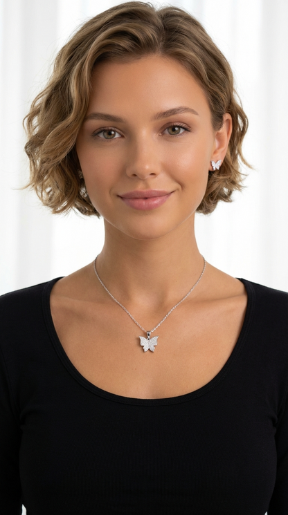 ISABELLA Butterfly Pendant Necklace in Rhodium Over Sterling Silver