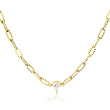 JELINA 3MM Paperclip Chain & CZ Pendant Necklace in 18K GP