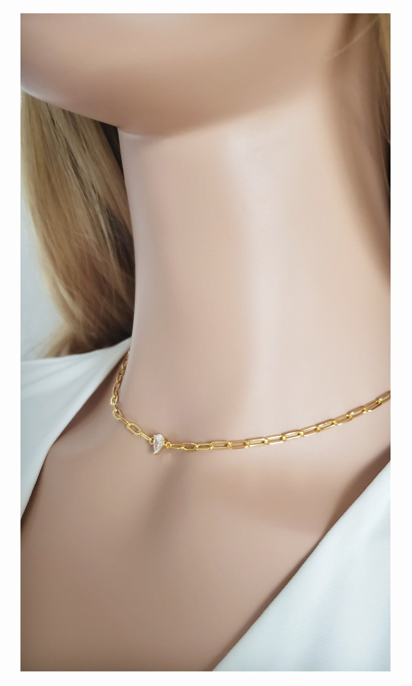 JELINA Paperclip Necklace Solitaire Pendant 18K Gold Plated